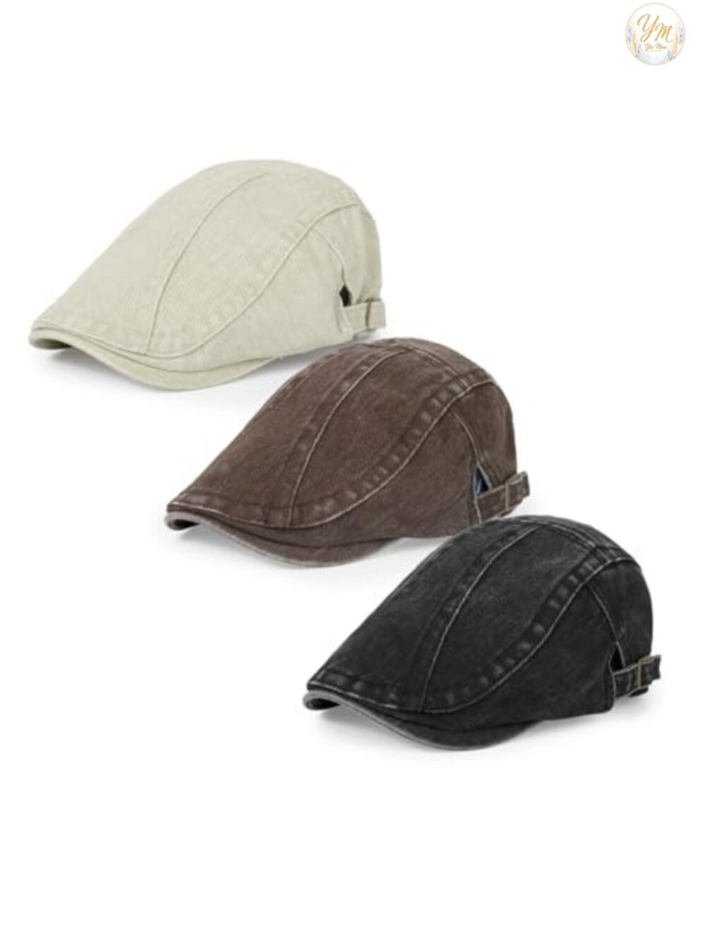 3Pc Men's Cotton Newsboy Caps Adjustable Flat Cap Cooling Hat